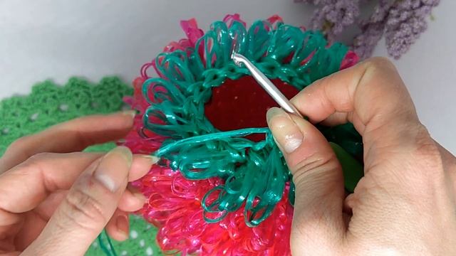 Мочалка крючком «Клубника». Часть 2