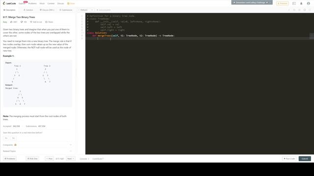 Leetcode | 617 Merge Two Binary Trees | Python3 | Recursion + Binary Tree | Explanation смотреть онлайн