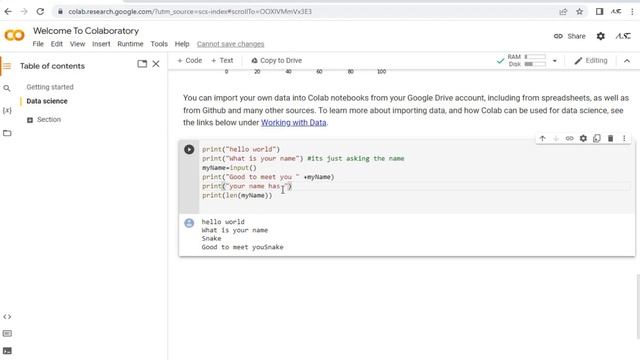 1. Hello World in Python || Python Input Function Tutorial  || Writing a Program in Google Colab