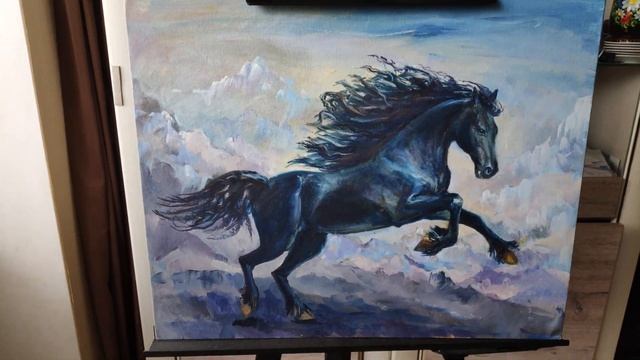 Черный конь, масло на холсте. смотреть онлайн