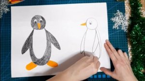 Пингвины на льдине. Рисование для детей. цветные мелки, акварель