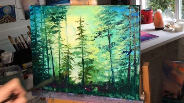 HOW TO PAINT A FOREST! ACRYLIC PAINTING STEP BY STEP/ COLOUR MIXING & GLAZING смотреть онлайн