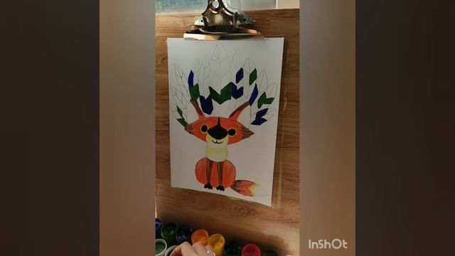 Лисенок в костюме индейца. Рисуем гуашью. Рисование для детей и вместе с детьми.