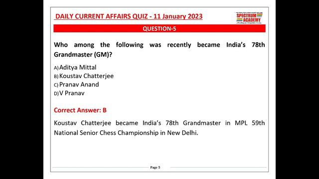 Daily Current Affairs Quiz in English 11th January 2023