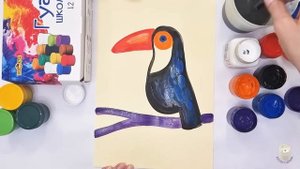 Тукан | Рисуем тукана красками | Простые рисунки красками |  Рисуем всеми цветами радуги