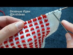 Классный простой узор Цветная клетка спицами!