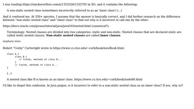 Software Engineering: Is it wrong to call a "non-static nested class" an "inner class" in Java? смотреть онлайн