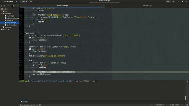 Multi-Threaded echo server на go смотреть онлайн