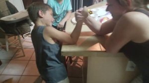 Alexander & Mom arm wrestling