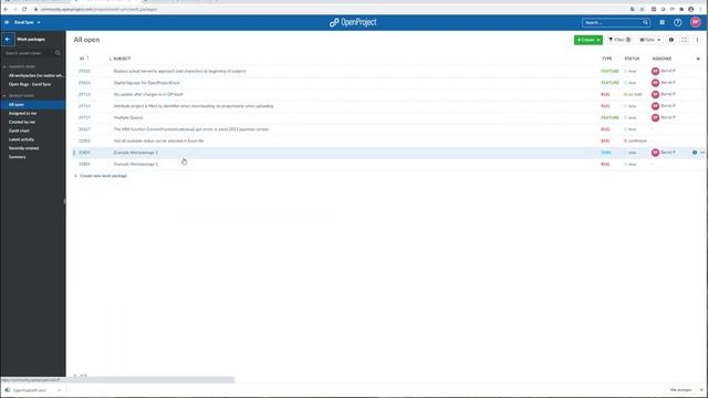 OpenProject Excel synchronization - 1. download and upload