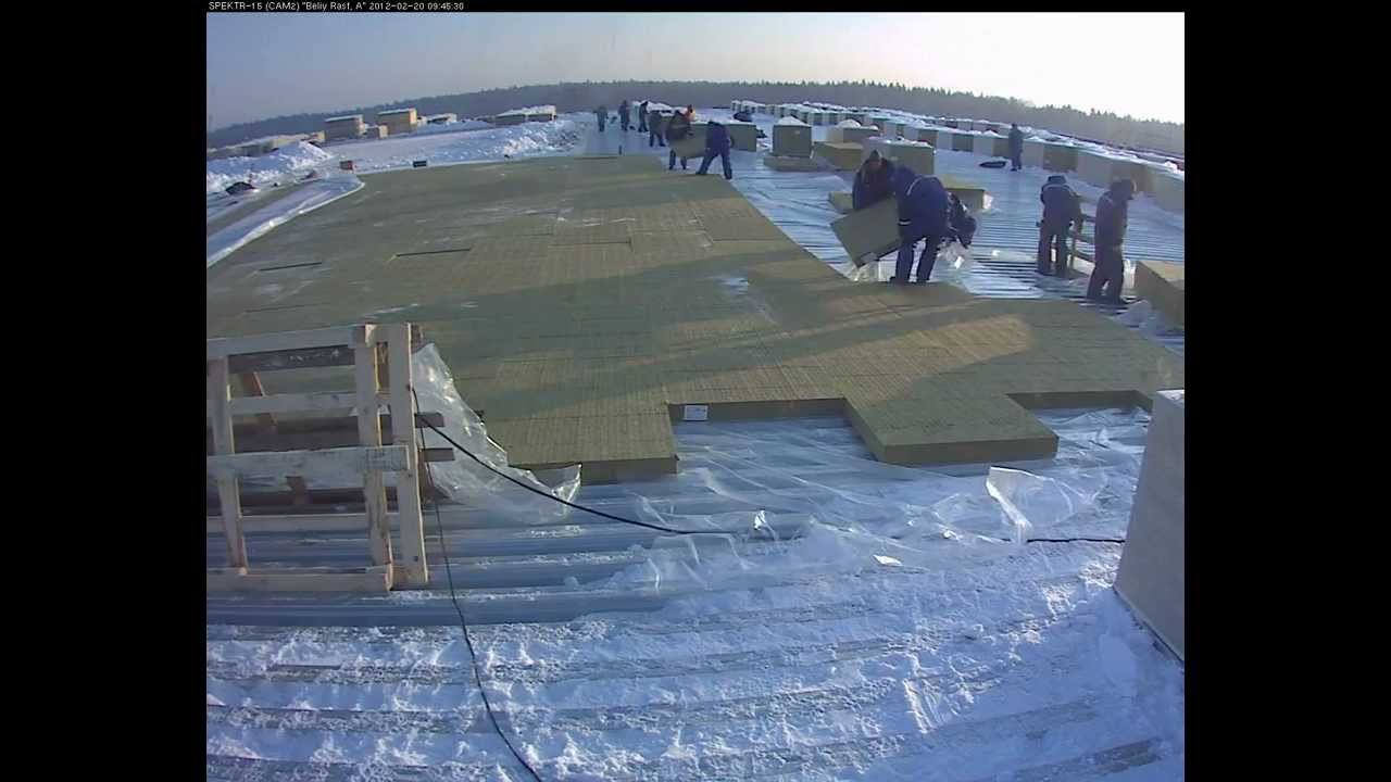 Монтаж СПЕКТР-15 в зимнее время ПВХ мембраны Rhenofol CV 2012-02-20