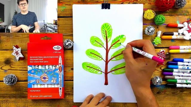 Как нарисовать ЁЛОЧКУ флометерами - урок рисования от РыбаКит смотреть онлайн