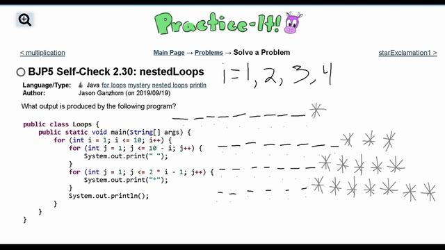 Java Practice It || 2.30 nestedLoops || nested for loop
