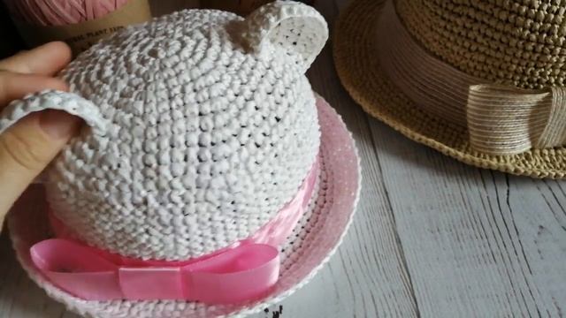 Мои шляпки с ушками из рафии. Немного о пряже.