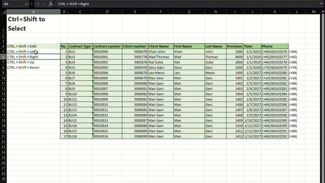 How to use Ctrl+Shift to Select in Excel.