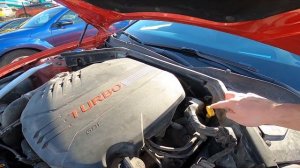 Where is Engine Oil Level Dipstick in the Kia Stinger ( 2017 – now )