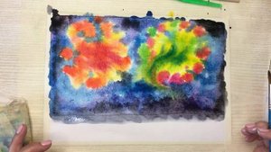 Праздничный салют | Рисование по сырой бумаге | Акварель, гуашь