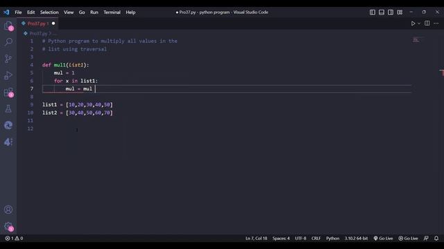 Python program to multiply all values in the list using traversal. #python #coding #coder