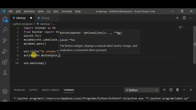 Create a Label and Button in  a Window in python | GUI application(tkinter) |  Event handler