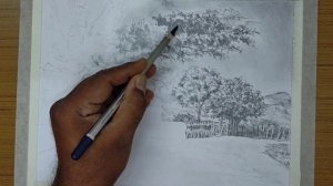 HOW TO DRAW A EASY SIMPLE SCENERY : GRAPHITE PENCIL DRAWING FOR BEGINNERS