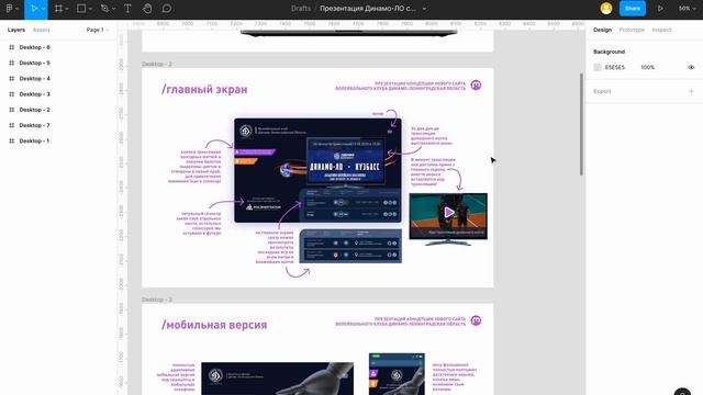 Как презентовать дизайн-концепцию сайта клиенту, на примере презентации ВК Динамо-ЛО