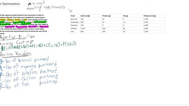 Linear Programming: Diet Optimization Example