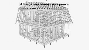 Проект каркасного дома 8٭8метров с мансардой, крыльцом, балконом и ломанной крышей.