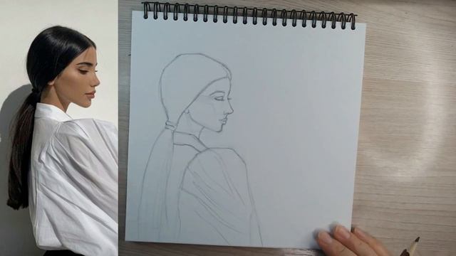 Скетчинг Портрет девушки в профиль. Карандаш, Лайнер-кисть.