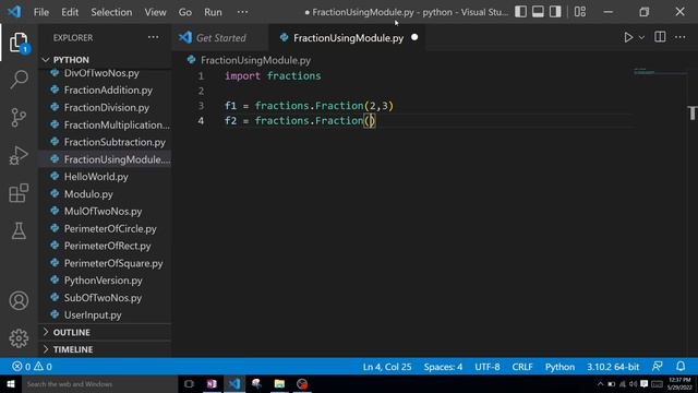 Addition Subtraction Multiplication Division of two fraction using Fraction Module in Python