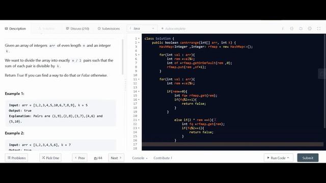 Check If Array Pairs Are Divisible by k | Leetcode #1497 Solution in Java | geeksforgeeks solution