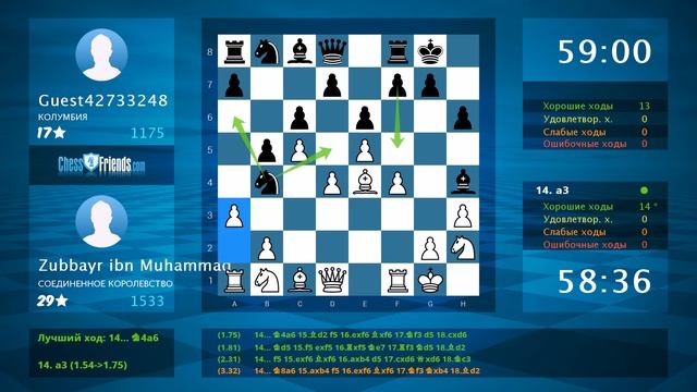 Анализ шахматной партии: Zubbayr ibn Muhammad - Guest42733248, 1-0 (по ChessFriends.com) смотреть онлайн