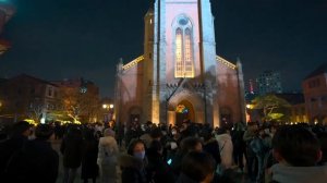 Christmas Night on Myeongdong Street in Seoul and 100k People