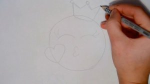 Как рисовать смайлик, эмоджи с короной. Рисуем смайлик принцессу с поцелуем.
