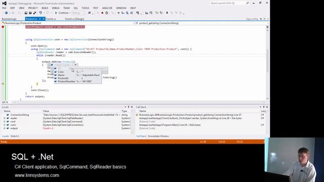 SQL Server + .Net - Tutorial 1 - SqlCommand, SqlReader, Business Logic data adapter