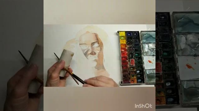 Портрет блондинки. Акварель.