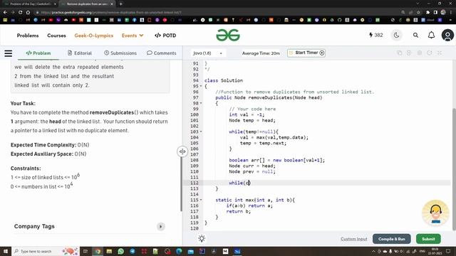 #24 POTD gfg, Remove duplicates from an unsorted linked list solution | Puneet Kumar IIITD