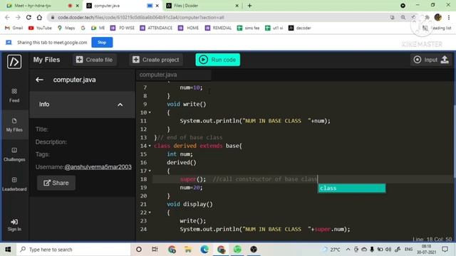 inheritance, constructor, overriding in java | ISC computer semester 2