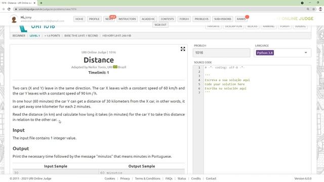 Problem Solving With Python - URI Online Judge 1016 [ Distance ]