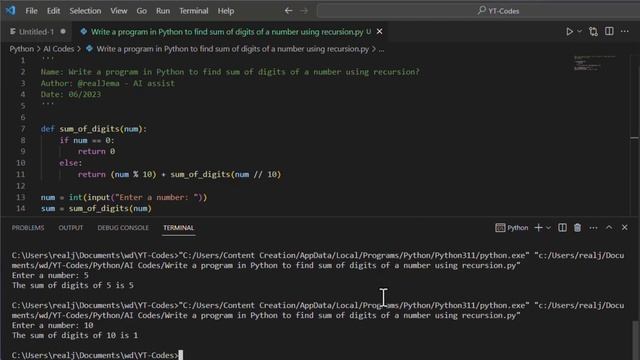 Write a program in Python to find sum of digits of a number using recursion?