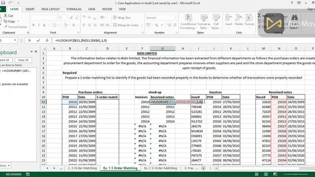 3 order matching Business Data Analytics Core Applications in Audit KASNEB excel BDA BLOCK REVISION