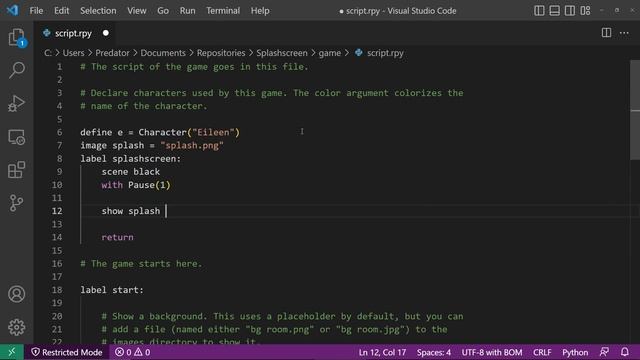 Splash screen customization in Renpy