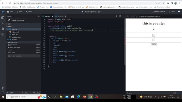 Create Counter using , React.js , useState hook , functional base component