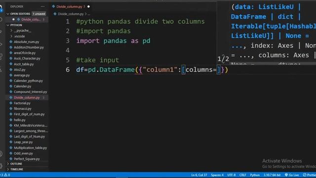 Python Pandas Divide Two Columns||Pyhton Begineers