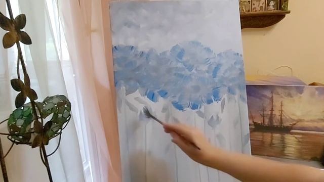 Как нарисовать акрилом большие цветы, всего 4 цвета. ?