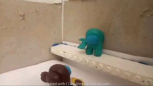 Зелёный слоник в стиле Among us (анимация из пластилина)