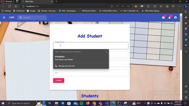 Student Management System React JS,Spring Boot and MySQL
