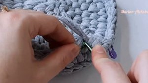 Корзина из трикотажной пряжи.  Узор Елочка двумя способами вязания крючком