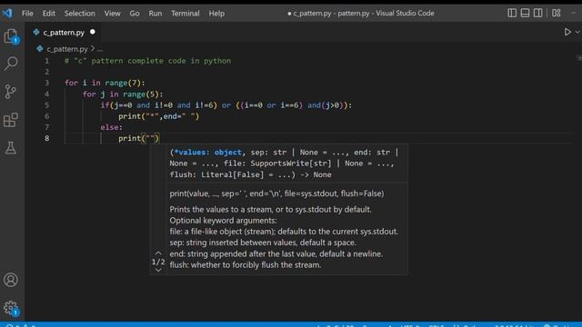 "C"  Pattern easy program in python. || pattern questions.