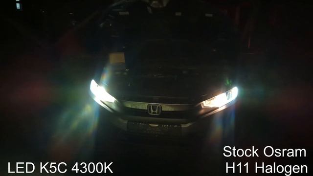Установка К5С LED 4300к, сравнение с штатным галогеном Н11 / K5C LED bulbs vs. stock halogen H11