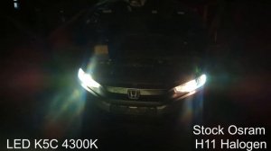 Установка К5С LED 4300к, сравнение с штатным галогеном Н11 / K5C LED bulbs vs. stock halogen H11